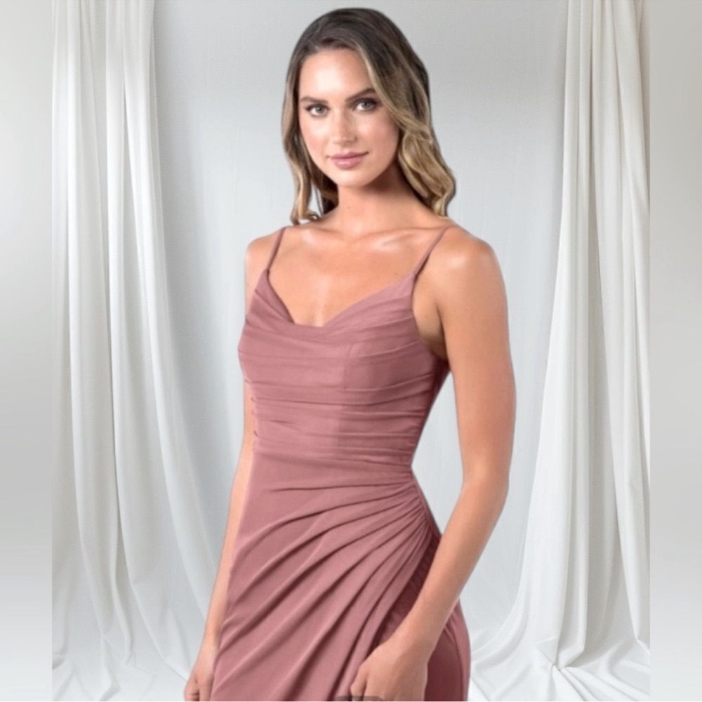 AZAZIE Dress NEW Bridesmaid Deandra  Pleated Flattering Slit Dusty Rose Size A2